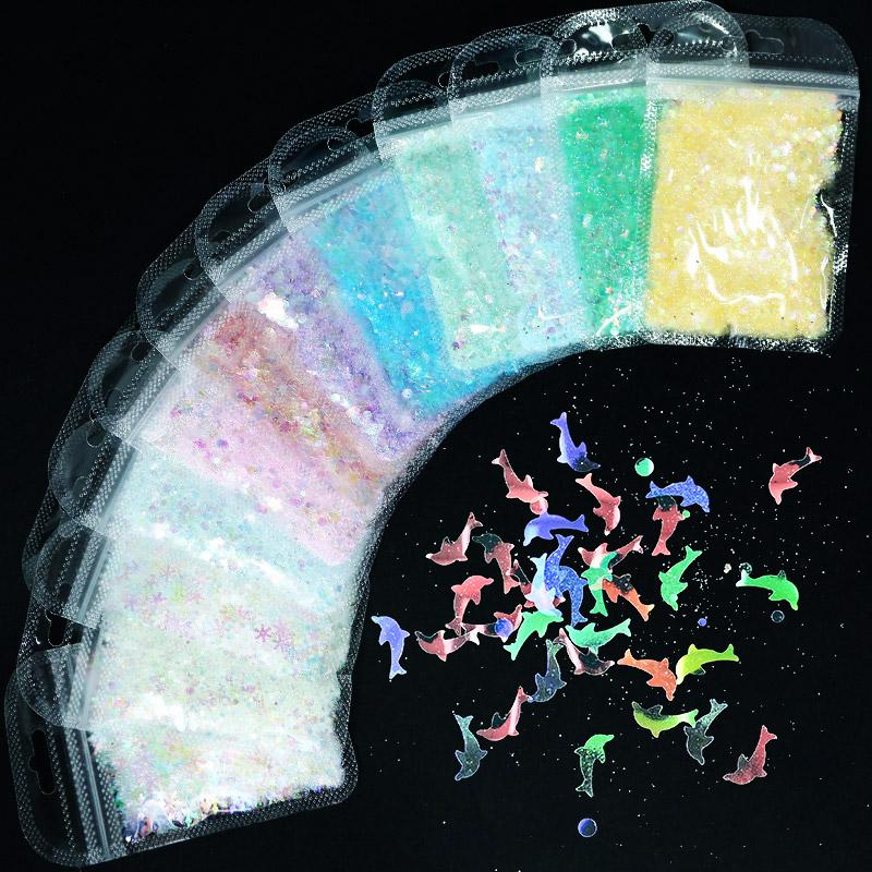 

1 Pack Nail Glitter Sequins Multi-Shapes Paillette Nail Flakes Dolphin Snowflakes For Art Decoration 3D Gradient Powder