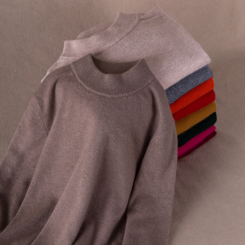 

2021 New Cashmere Half Turtleneck Pullover Sweater Women Solid Rib Collar Knit Top Female Jumper Jersey Knitted Sweaters 3c7p, Gray