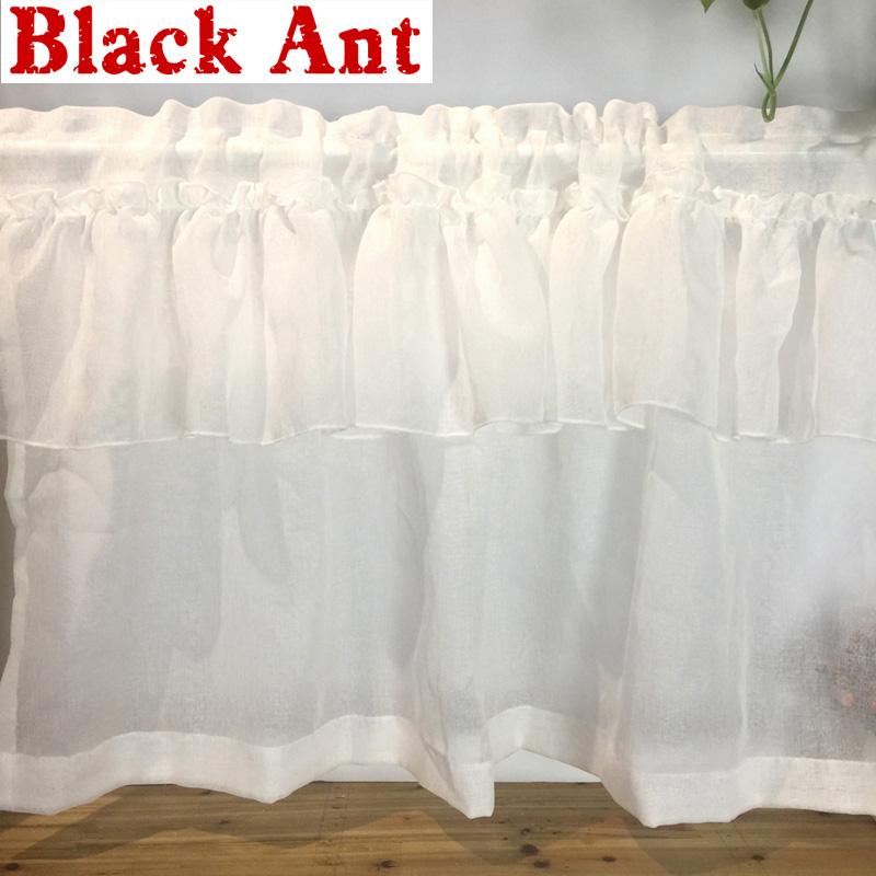

Japanese Style Rod Pocket Solid White Short Curtain Double Pleat Design Kitchen Living room Partition Half Curtain DL-QT034#3