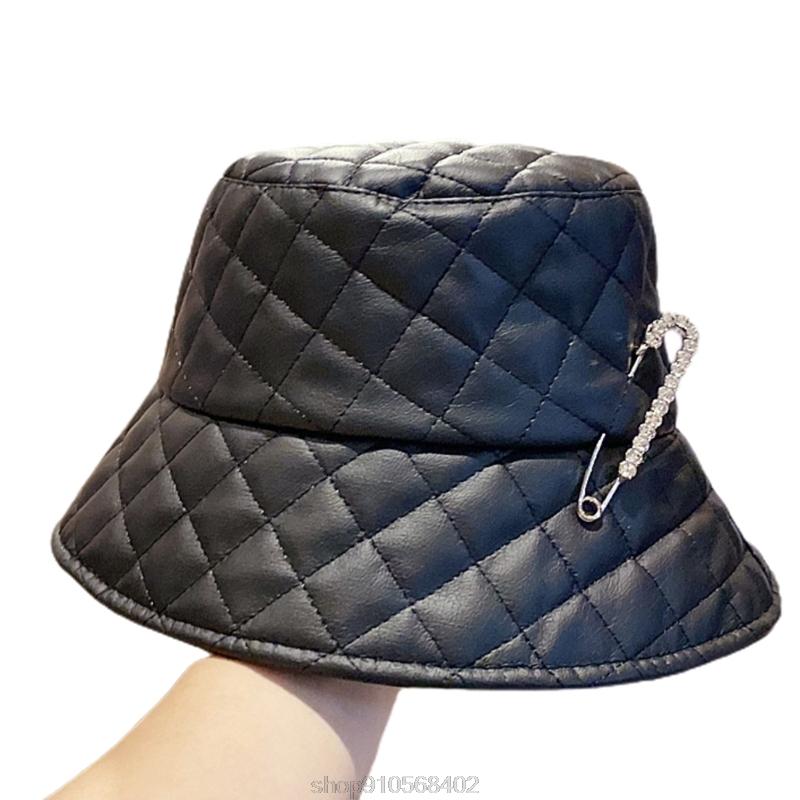 

Punk Style Unisex Diamond Pattern Faux Leather Bucket Hat Shiny Rhinestone Metal Pin Panama Fisherman Cap N25 20 Dropshipping, Bg