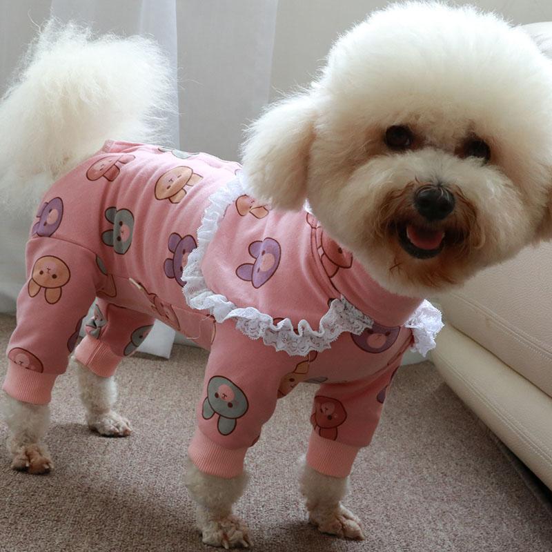 

Pet Dog Jumpsuit 100%Cotton Puppy Clothes Thin Printed Overalls For Small Dogs Protect Belly Stretchy Pajamas Poodle Sweatshirt, Pink