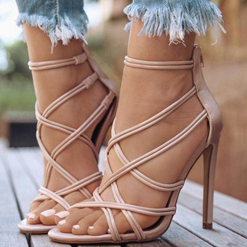 

Golden Summer Party Ladies Shoes Wedding Shoes Leather Sandals Large Ladies Sandals Bling 11cm High Heels, Gold