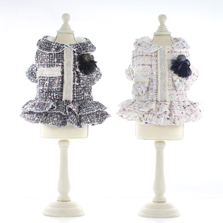 

Winter Newest Grey White Colors -xl Sizes Warm Dresses for Dogs Autumn and Winter Puppy Cute Lace Decor Graceful Pet Skirts