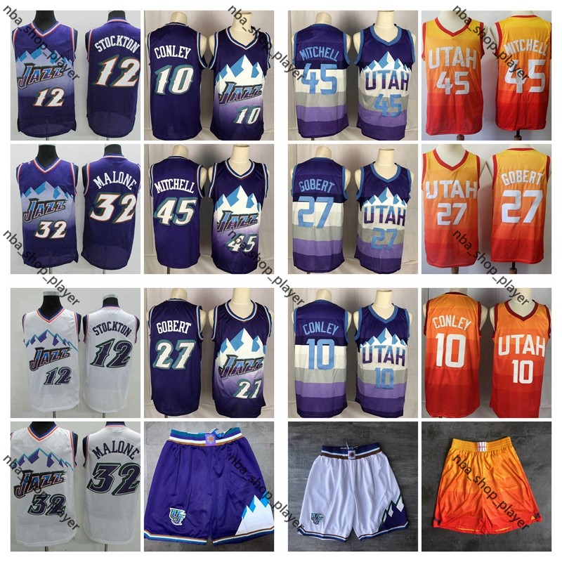 

Men Donovan 45 Mitchell Utah Jazz 2019 jerseys 10 Conley 27 Gobert shorts 12 Stockton 32 Malone basketball jersey, Black;red