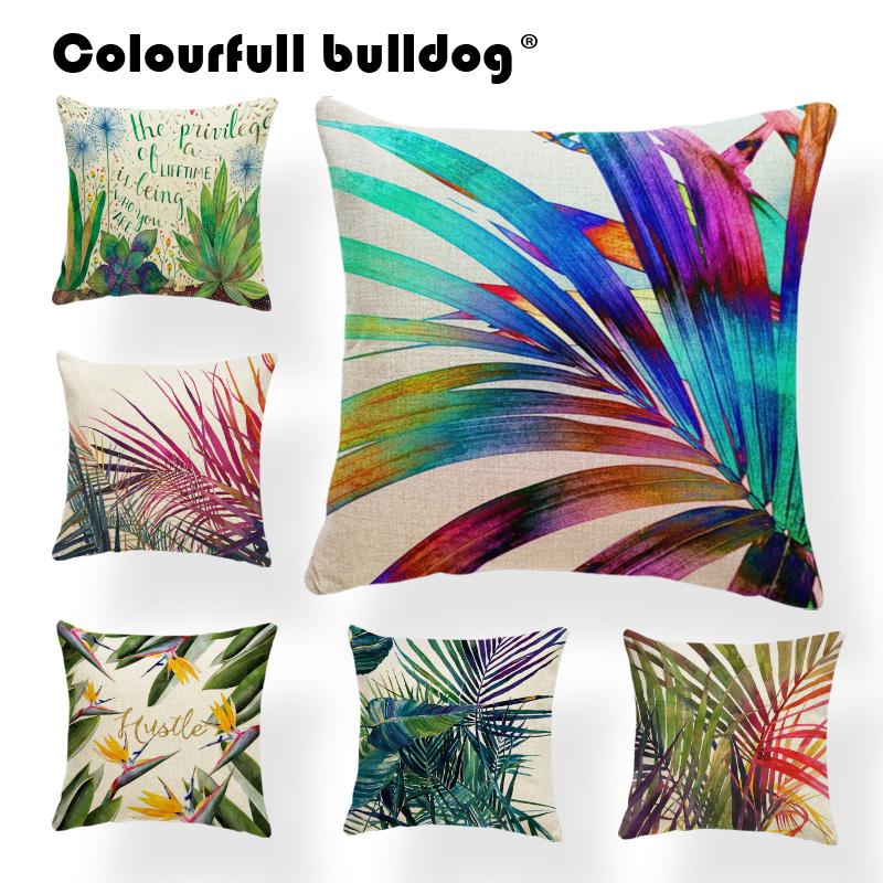 

Plant Cushion Cover Leaves Pillow Cases Tropical Style Green Purple Coco Toss Pillow Yellow Geometr 45X45Cm Cotton Blend Cheap, 21