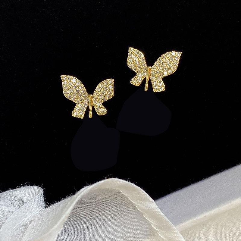 

S925 sterling silver butterfly earrings elegant French retro ins earrings female CZ Crystal trendy silver jewelry women