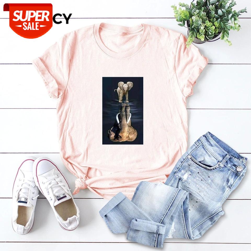 

JFUNCY Plus Size Women Tops Oversize Short Sleeve Lady Tshirt Elephant Print Casual Woman Cotton T-shirt Summer Female Tee Shirt #l78W, White