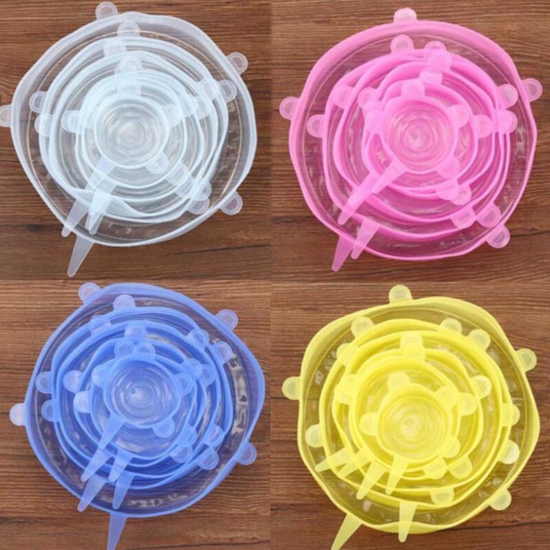 

6 Pcs One Set Grade Fresh Keeping Silicone Stretch Suction Pot Lids Food Wrap Seal Lid Pan Cover Kitchen Tools Accessories FY2489