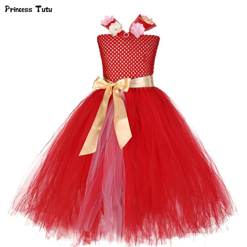 

Girls Elena Princess Tutu Dress Red Flowers Girl Birthday Party Dress Children Kids Christmas Halloween Elena Cosplay Costume