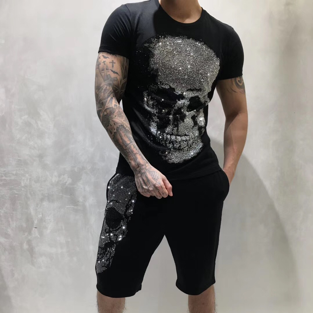 

Tshirt Skulls Printing All-match Summer Tees Ribbed Crewneck Comfortable Cotton Short Sleeve T-shirt Men Dy98670 3mbh, Black