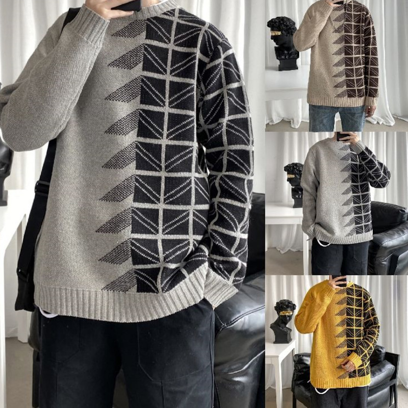 

2021 Men's Blouse Autumn Thin New Winter Jacquard Knitted Neck High Sweater Leisure Male Clothing BPOY, Brown