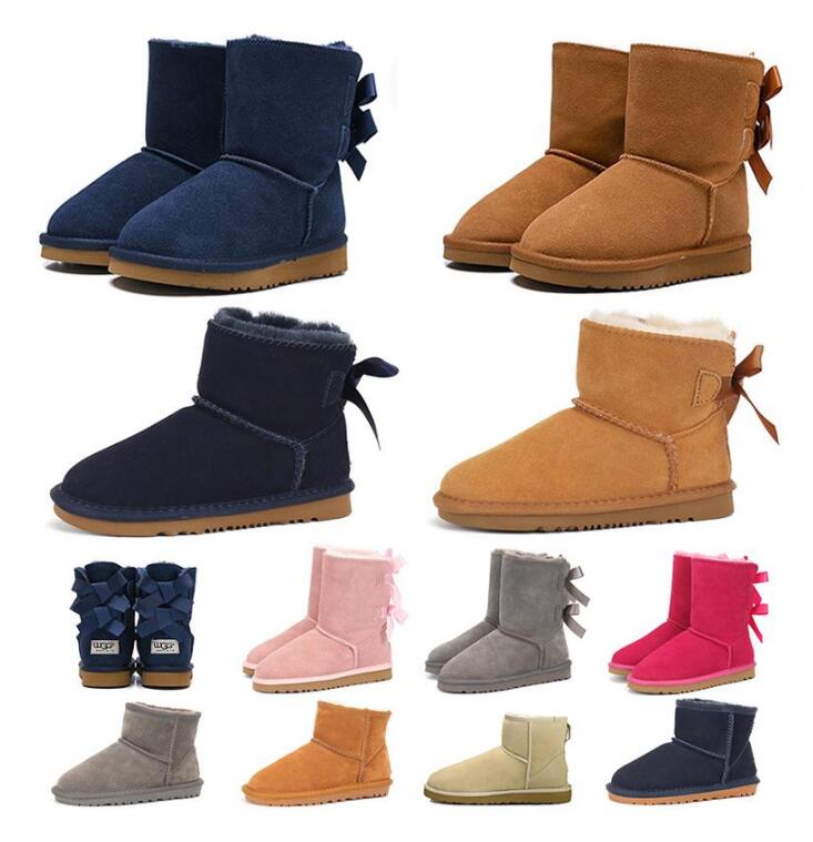Australia New 2021 chestnut half Ankle Boots for women girls Red Grey coffee Snow Boot Bailey Bowknot boot Warm Winter Shoes