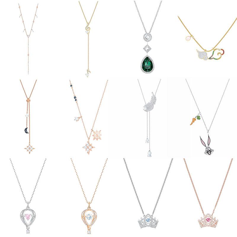 

quality Swa original crystal emerald carrot cloud Feather balloon suitable for women to party silver necklace 925
