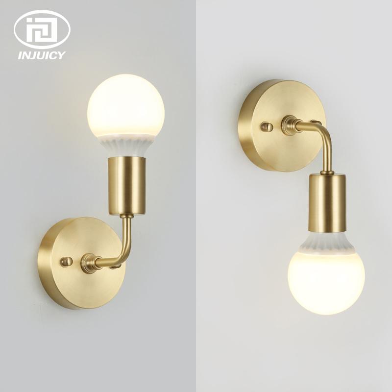 

Nordic Brass LED Wall Light Modern Metal Wall Lamp Living Room Bathroom Corridor Aisle Bedside Bar Sconce in Bronze Color
