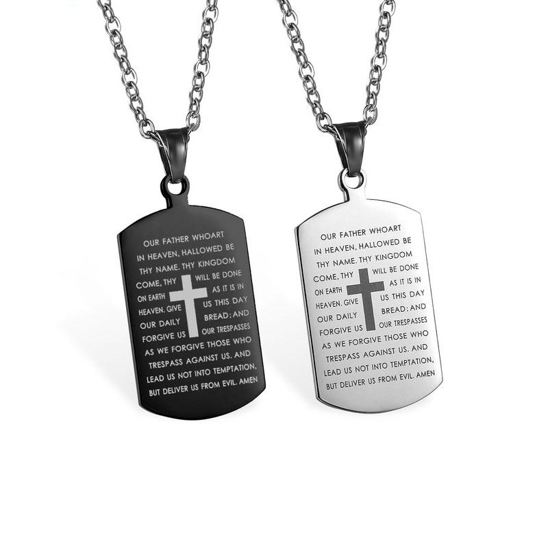 

Pendant Necklaces RE Cross Pendants Christian Jewelry Bible Lords Prayer Dog Tags Stainless Steel Necklace For Men Christmas Gift TB31
