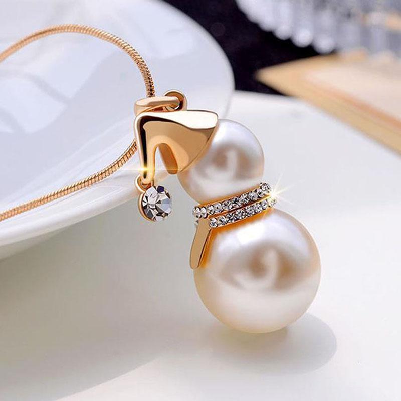 

Fashion Cute Snowman Pendant Long Necklace For Women Gold Color Pearl Jewelry Santa Claus Christmas Gifts Wedding Jewelry