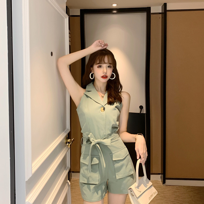 

2021 New Women Summer Fashion Safari High Waist No Sleeves Retro Bodysuits Skinny Mini 1EZB, Black