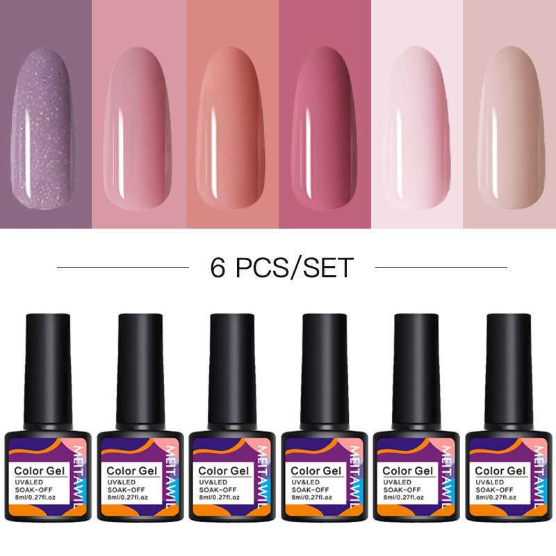 

6/4Pcs Nail Gel Polish Set 8ml Semi Permanent Hybrid Gel Nail Varnish Base Top Coat Soak Off UV LED Art