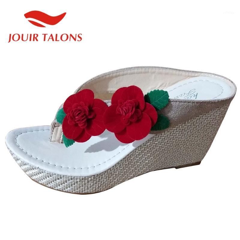 

JOUIR TALONS Wholesale For Drop Shipping Shoes Flower Platform Wedges Heels Summer Slippers Big Size 40 Outside1, Beige