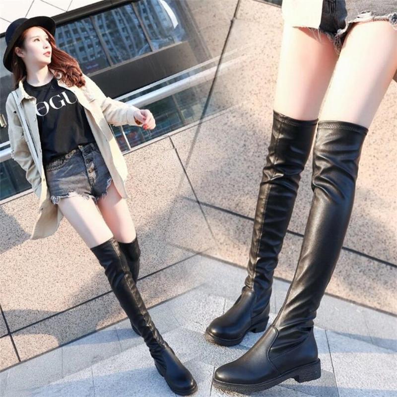 

2020 New PU Leather Women Over The Knee Boots Slip-on Sexy High Heels Autumn Woman Shoes Winter Women Thigh High Boots1, Black