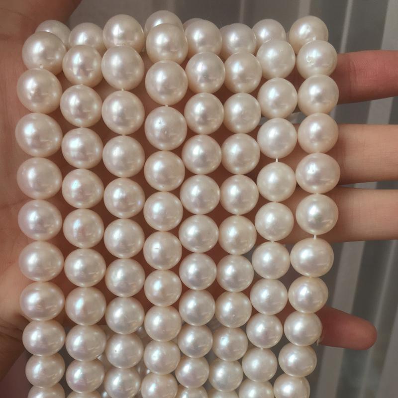 

Freshwater Pearl Necklace Round Shape with Size 11-12mm Perfect Luster for Jewelry DIY Loose Pearl Strands