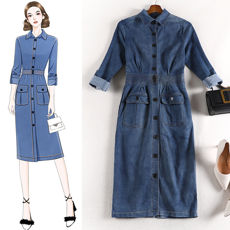 

Early Season 2021, Large Size 6l Thinner Female Dress, Reduce Age Slightly Denim Medium Long Qs426 Tc26, Denim blue.