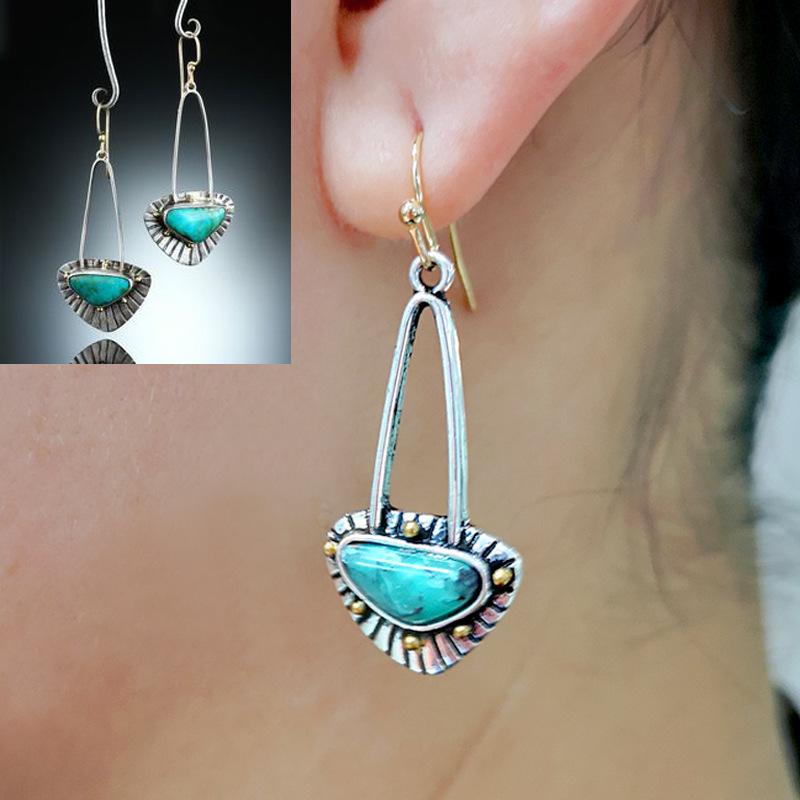 

Retro Tribal Dangle Earring for Women Heart Triangle Stone Long Drop Earrings For Women Vintage Elegant Jewelry O3D268