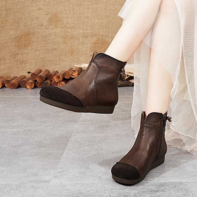 

Johnature Platform Boots Round Toe Zip Women Shoes Genuine Leather 2019 New Winter Flat With Sewing Leisure Ankle Boots1, Black