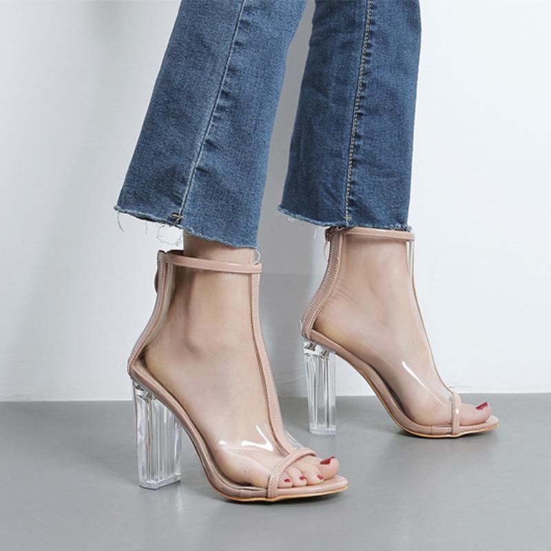 

2121 Women Summer Shoes Transparent Peep Toe Plastic Fashion High Heel Sandals Sexy Stiletto Party Wedding Shoes Khaki Black