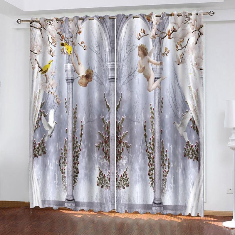 

3D Curtains Flowers Boy Flying In The Sky Window Blackout Curtains Heat Insulation 3D Curtain For Living Room Bedroom, As pic