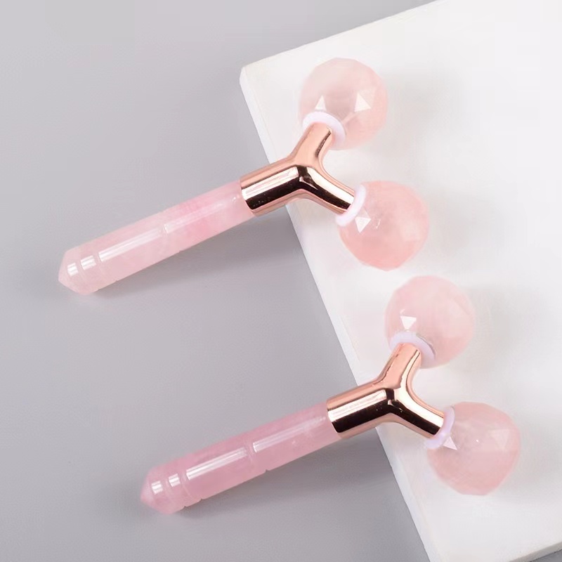 

Beauty Facial Skin Care Massager 3D Jade Roller Face Lifting Slimming Tool Natural Stone Crystal Pink Rose Quartz Roller Anti Aging