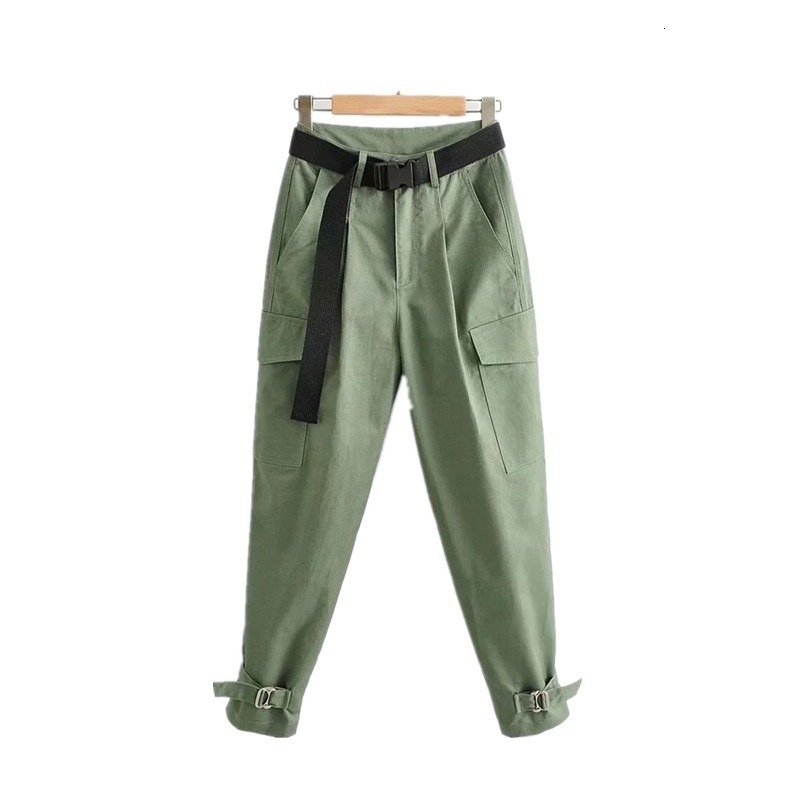 

2021 New Spring street style personality high waist casual fashion buckle side pocket bag binding women's overalls Z7OZ, Black.