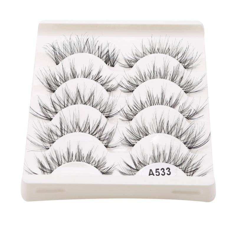 

5Pair/Box Eyelashes 3D Artificial Fiber Long Lasting Lashes Women Volume Eyelashes Extension False