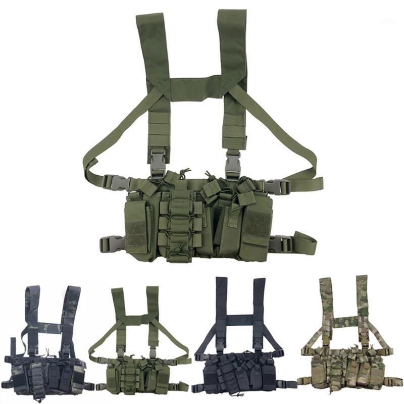 

Tactical Chest Rig Bag Radio Harness Front Pouch Holster Vest Rig Bag Adjustable Functional Two Way Waist Pouch X127A+1, Army green