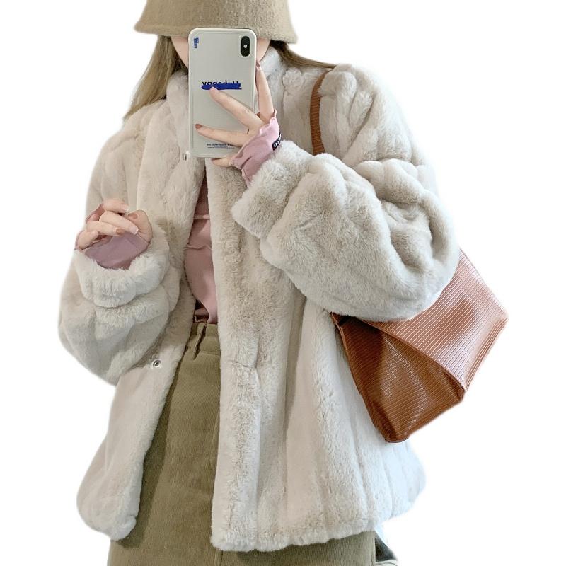 

Winter Thicken Warm Teddy Fur Jacket Coat Women Casual FashionWinter fur coat modeled after mink collar Loose Outerwear Female, Khaki