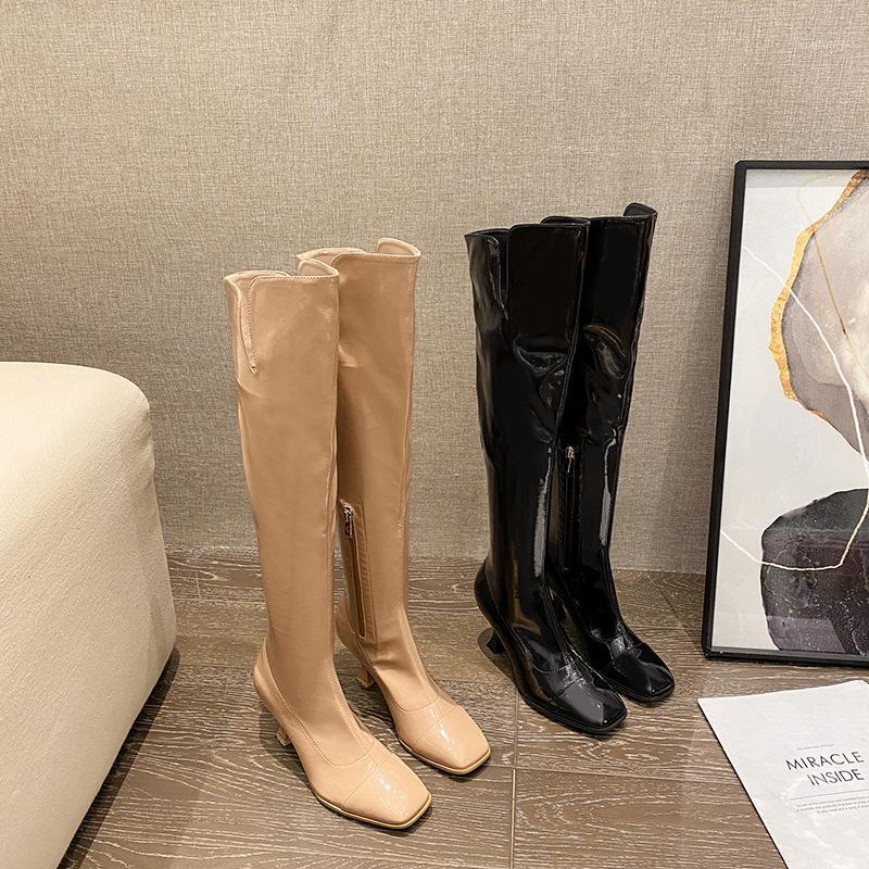 

Women's Mid Calf Boots Luxury Designer Female Shoes Round Toe Zipper Sexy Thigh High Heels High Sexy Fashion Ladies1