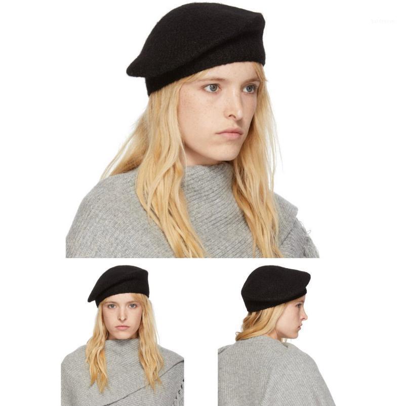 

Woman Hat Beret Winter High-end Literary Temperament Alpaca Knitted Hat Boat1, Black