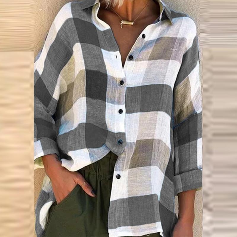 

Tops Women 2020 blusas mujer de moda 2021 Blouse Women Fashion Loose Check Print Blouse With Long Sleeves