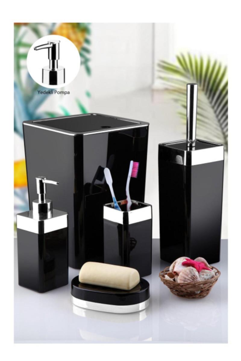 

Luxury Bathroom Toilet Accessory Set - 5 Pcs - Trash Can Soap Dispenser Toilet Brush Toothbrush Container Soap Dispense