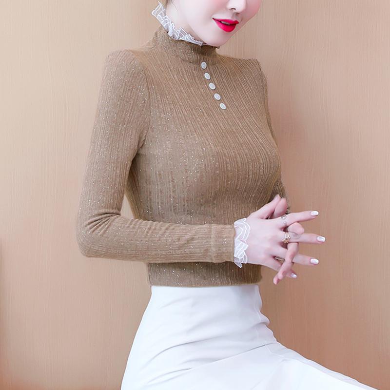 

LJSXLS 2020 Autumn Turtleneck T Shirts Women Tshirt Long Sleeve Slim Tops Patchwork Slim T-Shirt Femme Winter Women Clothes, Black