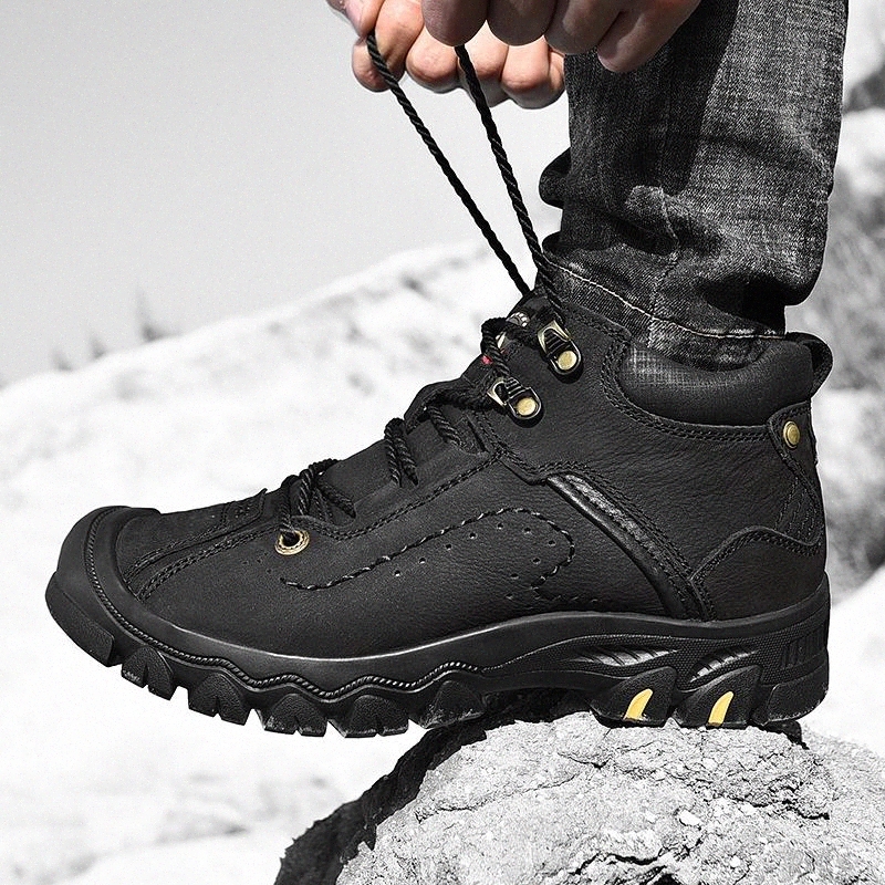 

Men's Boots Comfortable Men Ankle Boots Thick Plush Warm Snow genuine Leather Outdoor Man Motorcycle big size 48 #r01k