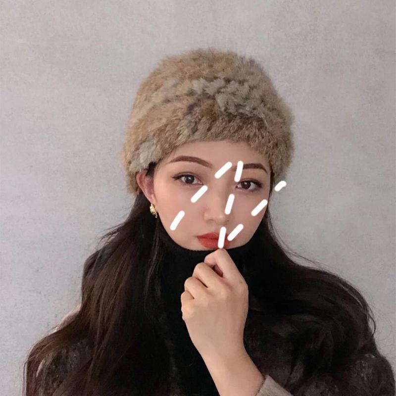 

Beanie/Skull Caps 2021 Fur Hat Ladies Knitted Cap 100% Real Rex Beanie Scarf Winter Warm Natural Novel Wool Female, White