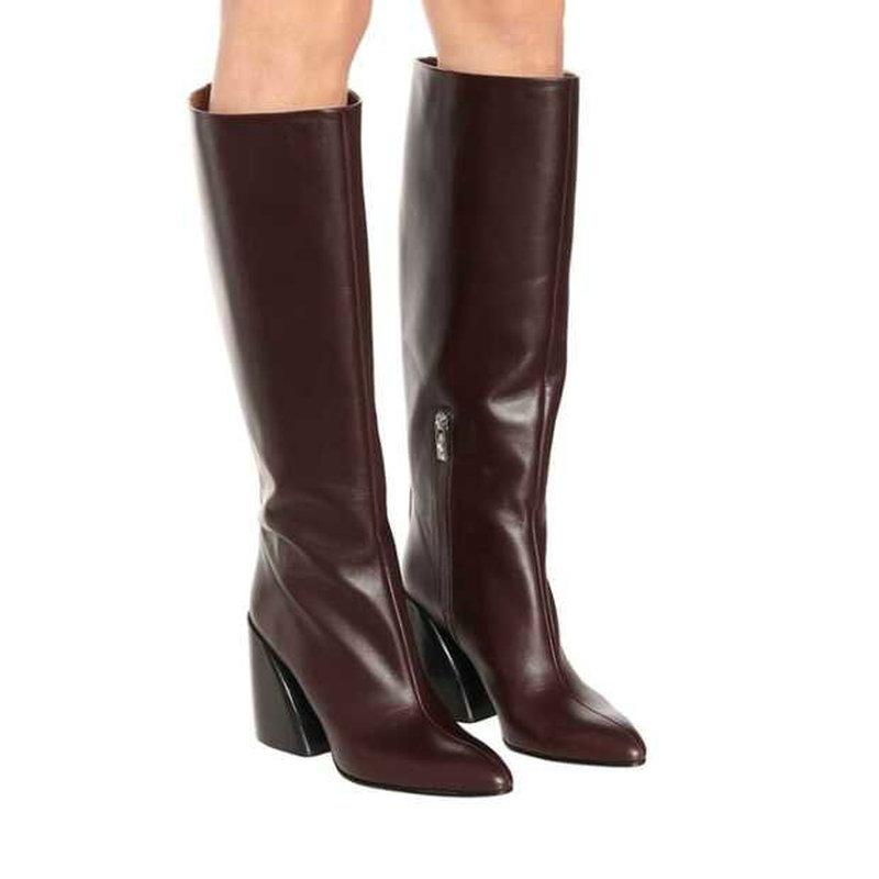 

Western Boots Women Knee High Cowboy Boots Fashion Pointed Toe Sewing Shoes Female High Heels Thick Shoes Ladies Autumn, Black