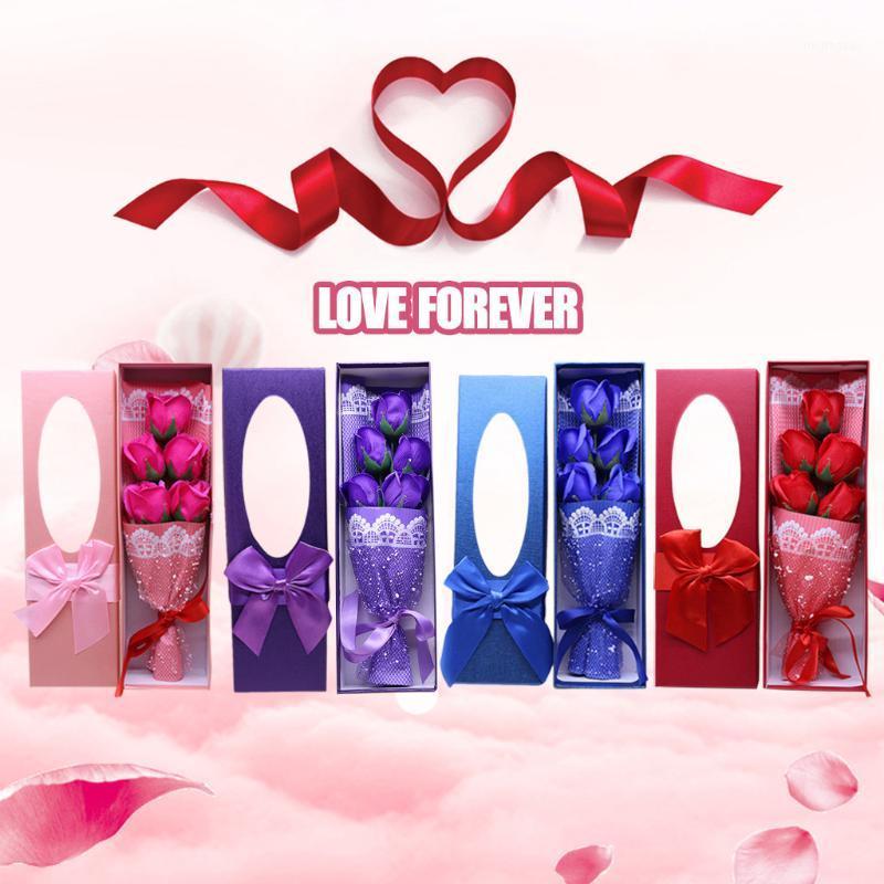 

5pcs/Set Scented Bath Soap Rose Soap Flower Petal with Gift Box For Wedding Valentines Day Mothers Day Teacher's Gif1, Red