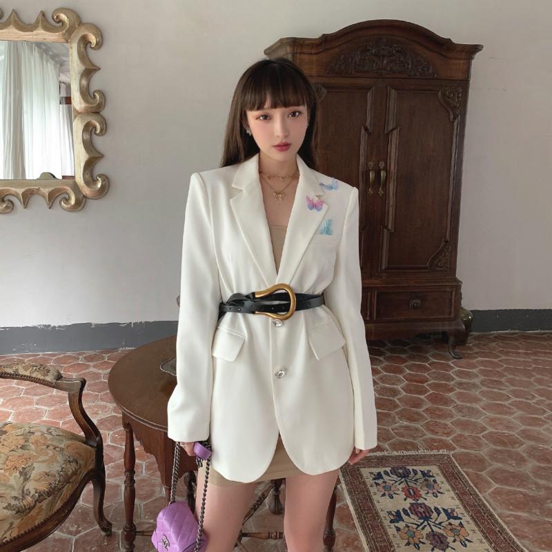 

Vintage Single Breasted Women Blazers Jackets 2020 Autumn New Long Sleeve Turn Down Collar Women Long Coat White Outwear