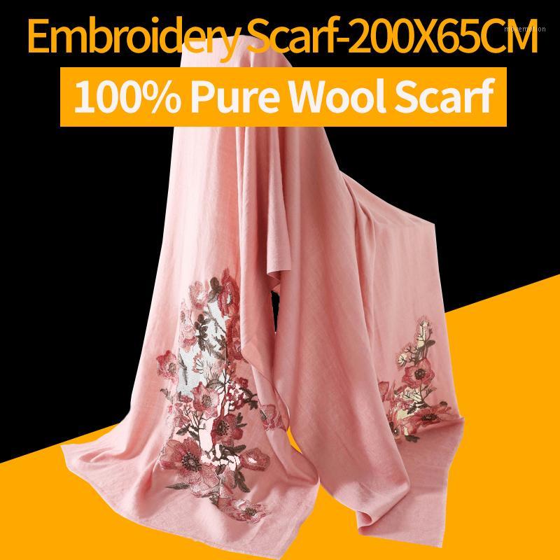 

100% Natural Wool Scarf Women Hollow Embroidery Winter Pure Wool Scarves Wedding Bride Shawls and Wrap 2020 Ladies Warm1