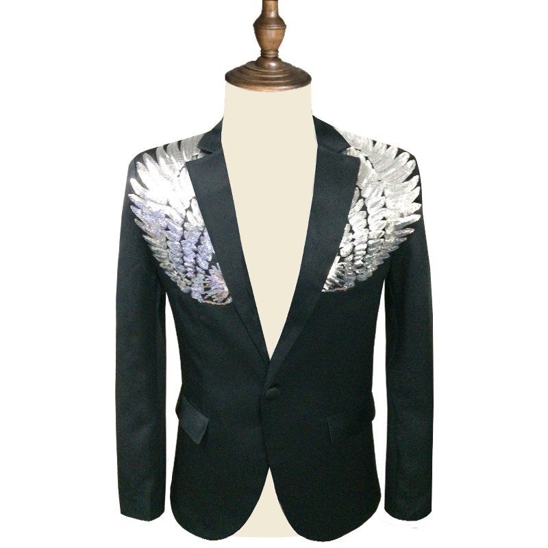 

2020 Blazer Blazers Thin Suit Sequin Homme Silver Stage Dj Stagewear Yp7z, Black. 1