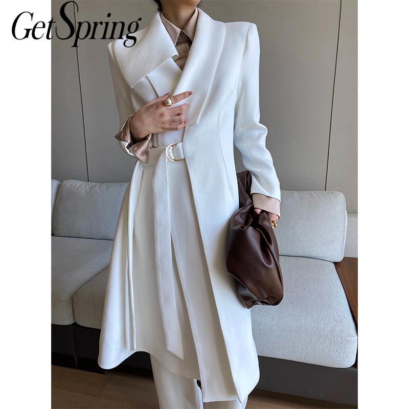 

Getspring Women Trench Coat Bandage Irregular White Windbreaker Women Asymmetry White Long Overcoat Woman Winter Coats 2020 New