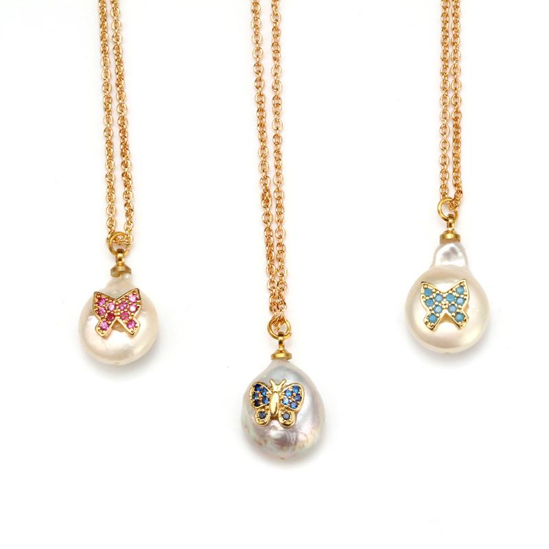 

Natural Freshwater Pearl Necklace Inlaid with Zircon Pendant Copper Chain Gold Ladies' Jewellery Party Holiday Gift