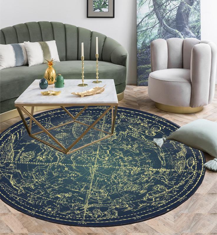 

Fashion personality black and white line constellation astrolabe round living room bedroom non-slip mat carpet1